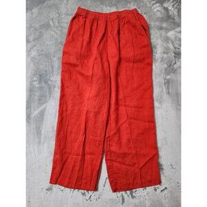 Flax Size M Solid Red Pure Linen Pull On Crop Pants Lagenlook Baggy Wide Leg